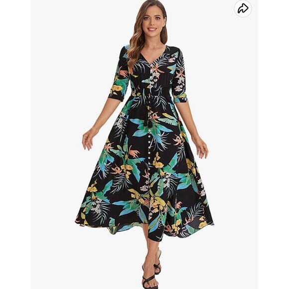 NWT Milumia button up split floral flowy party dress womens XXL cottagecore - Picture 1 of 7